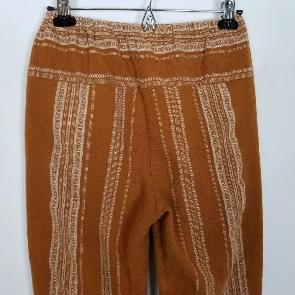 Free People Women Wide Yoke Pull On Pants Sz XS‎ Brown Boho Striped Pull On
